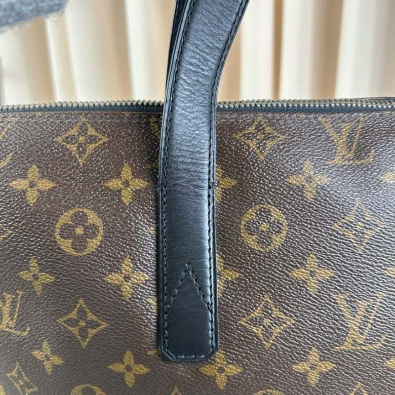 LV路易威登老花拼黑男士手提包公文包 棕色老花配黑色皮邊 容量大 內裡乾淨 有肩帶可單肩可斜挎可手提 適合商務通勤-24