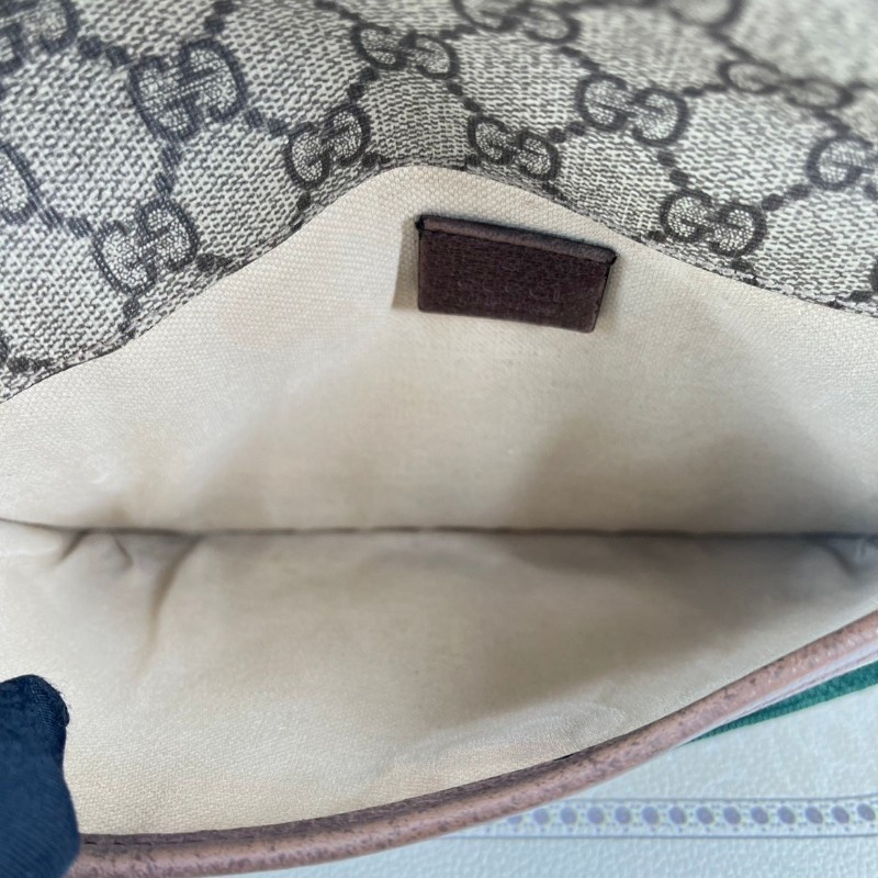 GUCCI古馳  Neo Vintage系列 燙金徽標老花滿印虎頭裝飾條紋肩帶 帆布拼皮 郵差包 腰包斜挎包 小號 烏木色/棕色-16