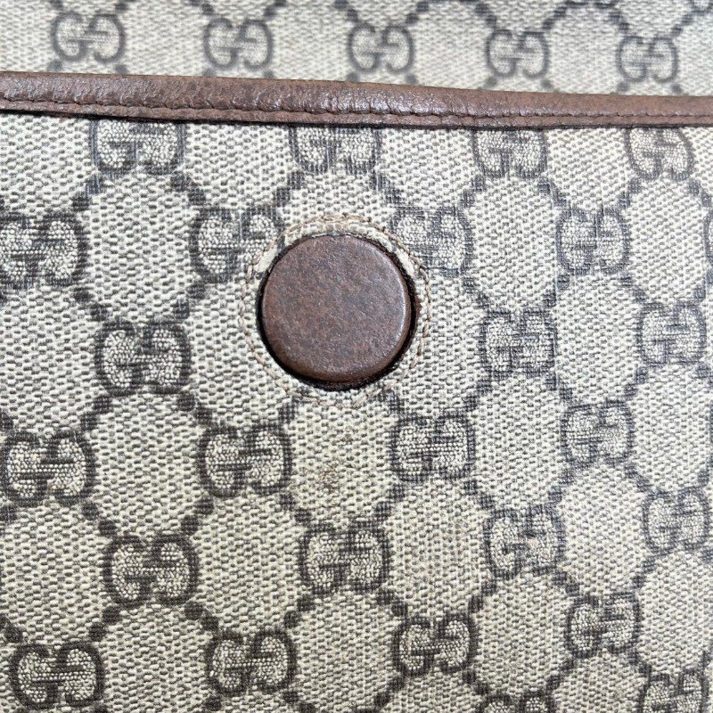 GUCCI古馳  Neo Vintage系列 燙金徽標老花滿印虎頭裝飾條紋肩帶 帆布拼皮 郵差包 腰包斜挎包 小號 烏木色/棕色-18