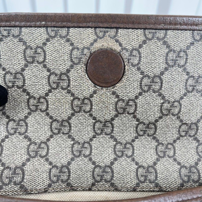GUCCI古馳  Neo Vintage系列 燙金徽標老花滿印虎頭裝飾條紋肩帶 帆布拼皮 郵差包 腰包斜挎包 小號 烏木色/棕色-19