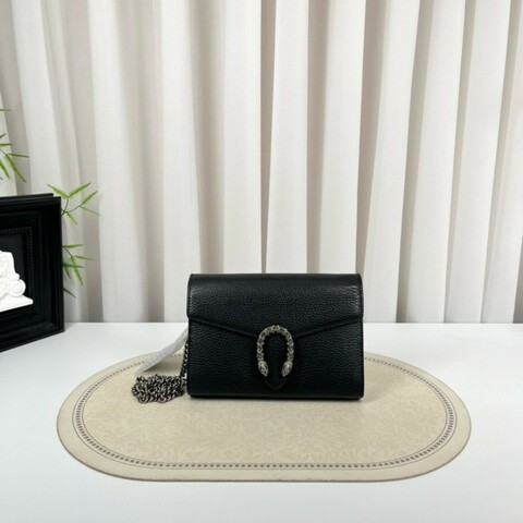 GUCCI古馳 Dionysus 虎頭扣鏈式肩帶 皮革 斜挎單肩包 女款黑色 精緻高級 質感滿滿