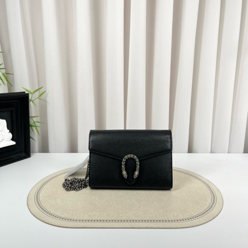 GUCCI古馳 Dionysus 虎頭扣鏈式肩帶 皮革 斜挎單肩包 女款黑色 精緻高級 質感滿滿-0