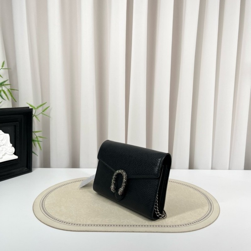 GUCCI古馳 Dionysus 虎頭扣鏈式肩帶 皮革 斜挎單肩包 女款黑色 精緻高級 質感滿滿-2