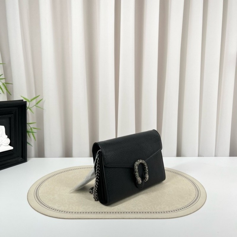 GUCCI古馳 Dionysus 虎頭扣鏈式肩帶 皮革 斜挎單肩包 女款黑色 精緻高級 質感滿滿-3