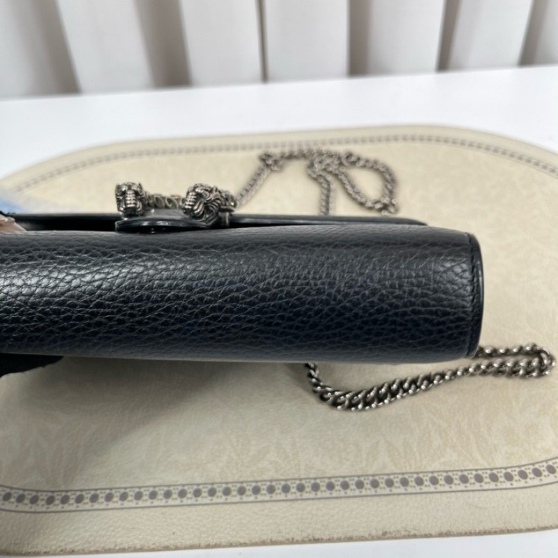 GUCCI古馳 Dionysus 虎頭扣鏈式肩帶 皮革 斜挎單肩包 女款黑色 精緻高級 質感滿滿-8