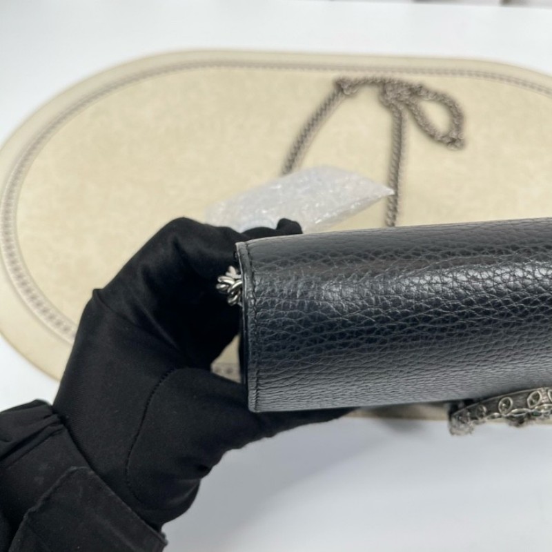 GUCCI古馳 Dionysus 虎頭扣鏈式肩帶 皮革 斜挎單肩包 女款黑色 精緻高級 質感滿滿-11