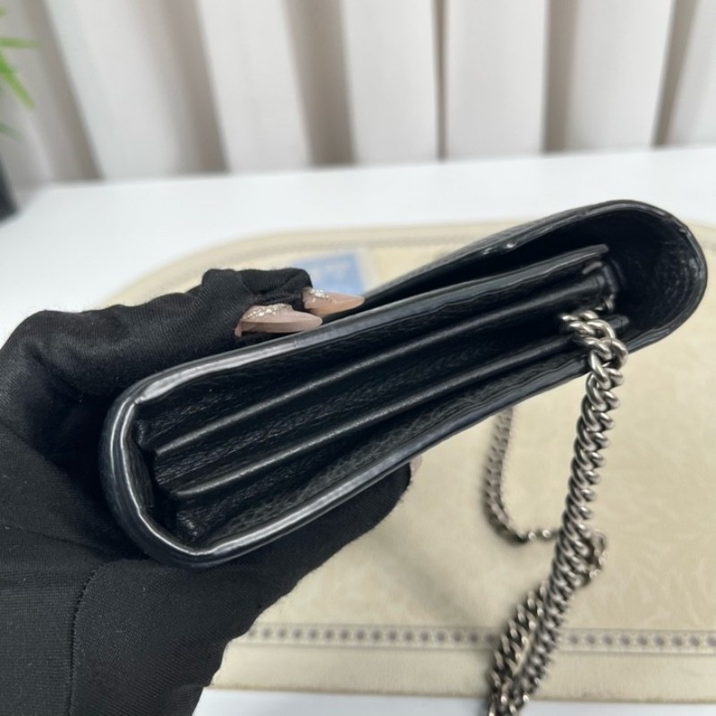 GUCCI古馳 Dionysus 虎頭扣鏈式肩帶 皮革 斜挎單肩包 女款黑色 精緻高級 質感滿滿-14