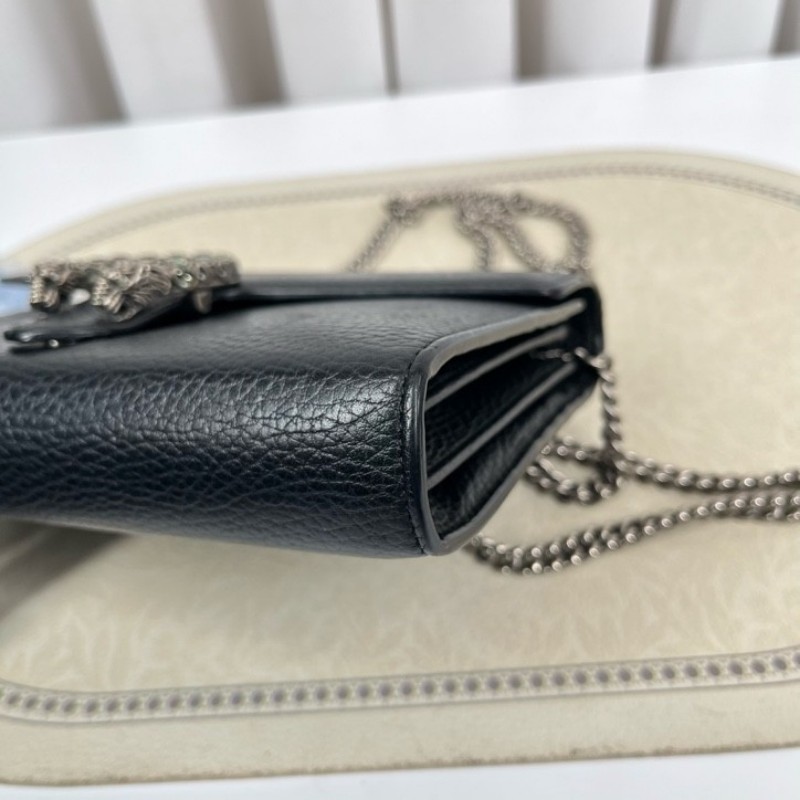 GUCCI古馳 Dionysus 虎頭扣鏈式肩帶 皮革 斜挎單肩包 女款黑色 精緻高級 質感滿滿-16