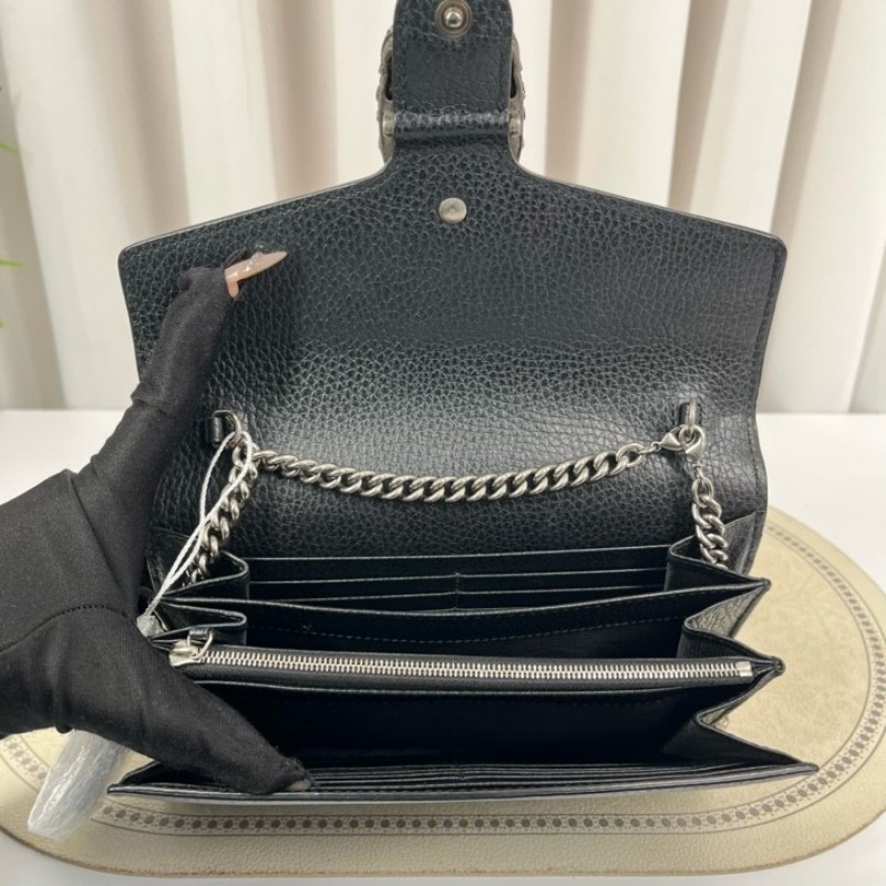 GUCCI古馳 Dionysus 虎頭扣鏈式肩帶 皮革 斜挎單肩包 女款黑色 精緻高級 質感滿滿-17