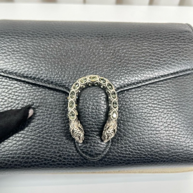 GUCCI古馳 Dionysus 虎頭扣鏈式肩帶 皮革 斜挎單肩包 女款黑色 精緻高級 質感滿滿-18