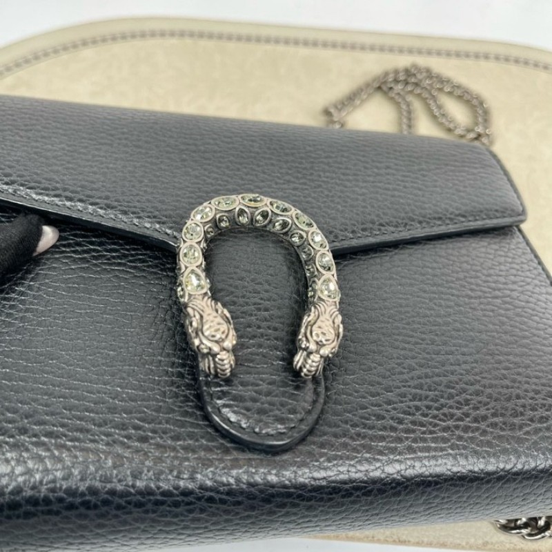 GUCCI古馳 Dionysus 虎頭扣鏈式肩帶 皮革 斜挎單肩包 女款黑色 精緻高級 質感滿滿-20