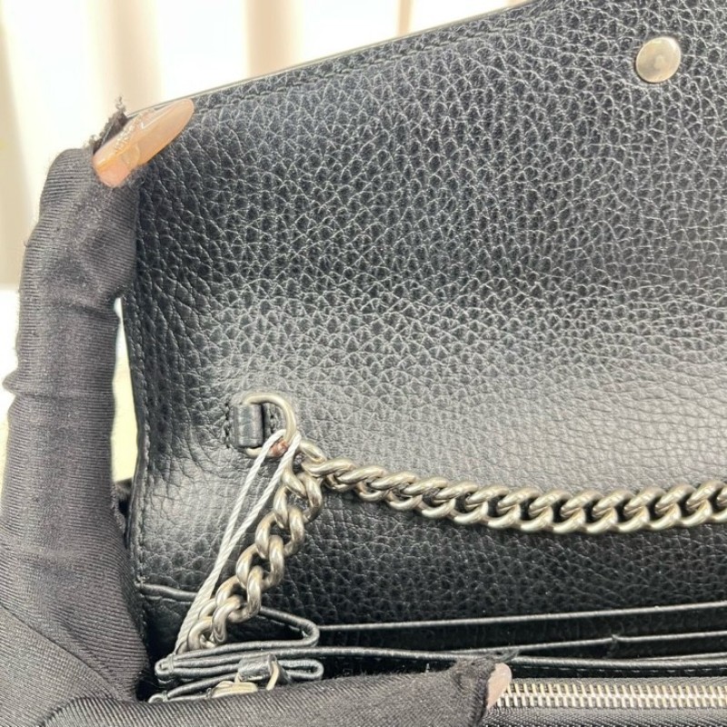 GUCCI古馳 Dionysus 虎頭扣鏈式肩帶 皮革 斜挎單肩包 女款黑色 精緻高級 質感滿滿-25