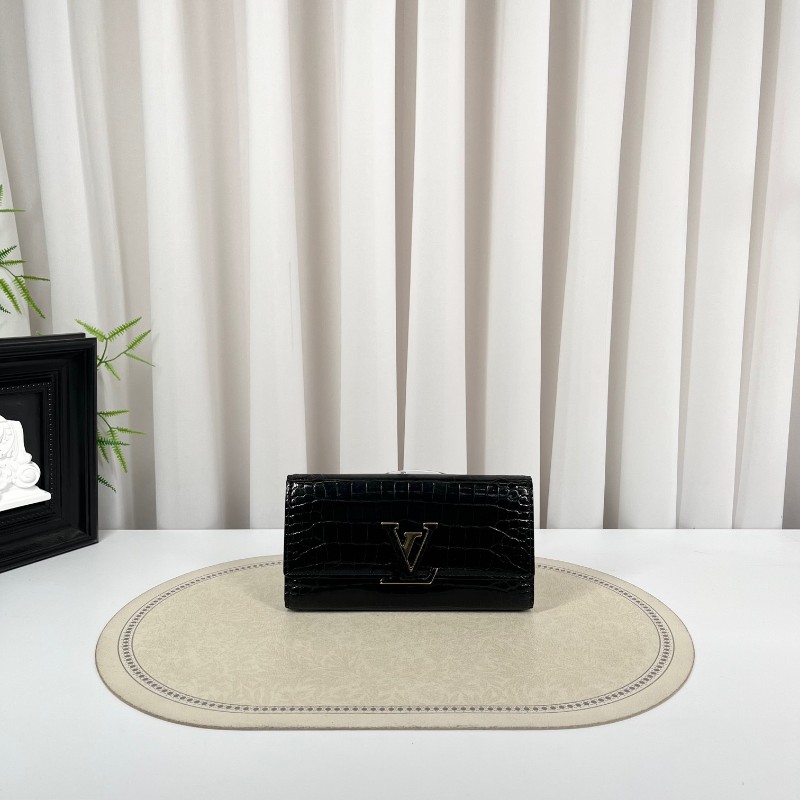 LV路易威登 黑色鱷魚皮長款錢包 金色V扣 質感高級 容量大 卡位零錢都能裝 日常通勤、手拿手提都可以 百搭實用 宴會聚會也很合適-5