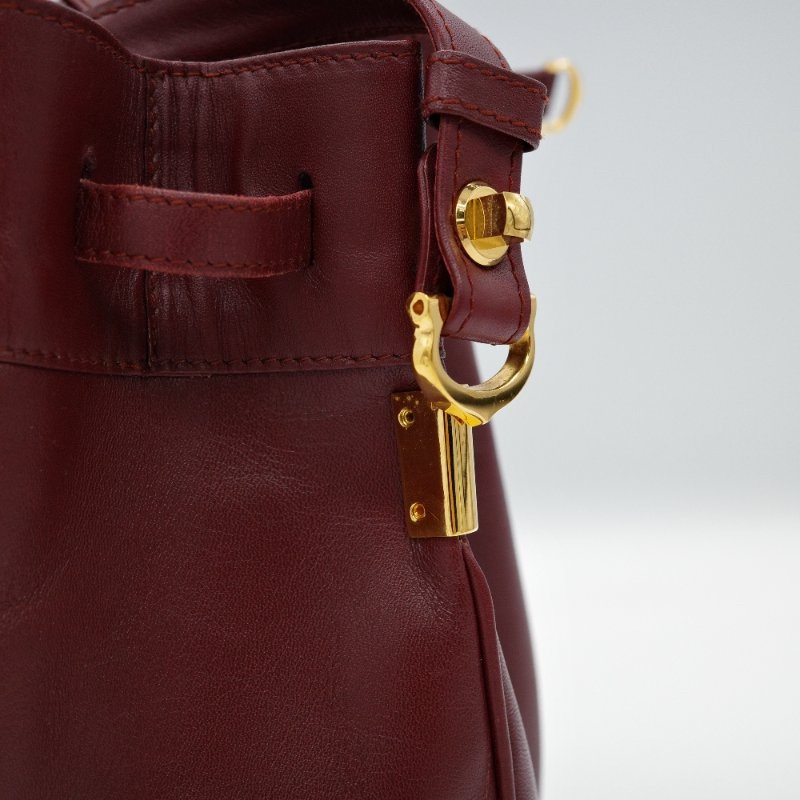 ✨超新 Cartier 卡地亞 酒紅色牛皮 狀況超好 經典 Logo 復古南瓜 水桶包 斜挎包 單肩包-4