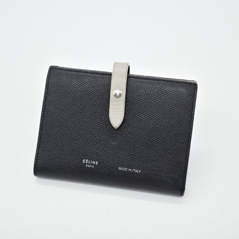 Celine 思琳 Strap Wallet 黑色 牛皮 中夾 長夾 短夾 拼色 Celine黑拼杏兩折中夾