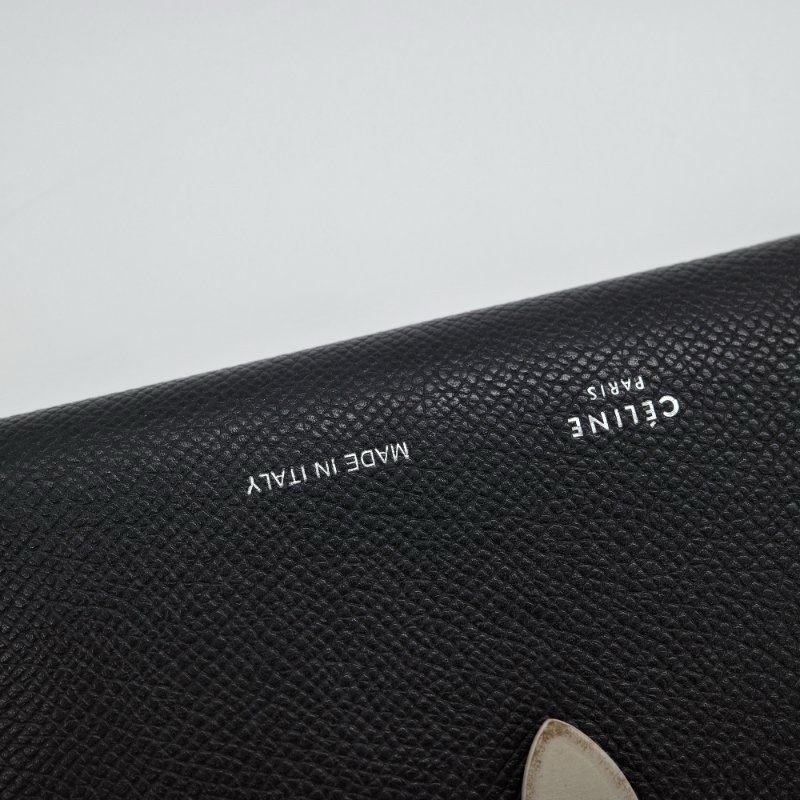 Celine 思琳 Strap Wallet 黑色 牛皮 中夾 長夾 短夾 拼色 Celine黑拼杏兩折中夾-5