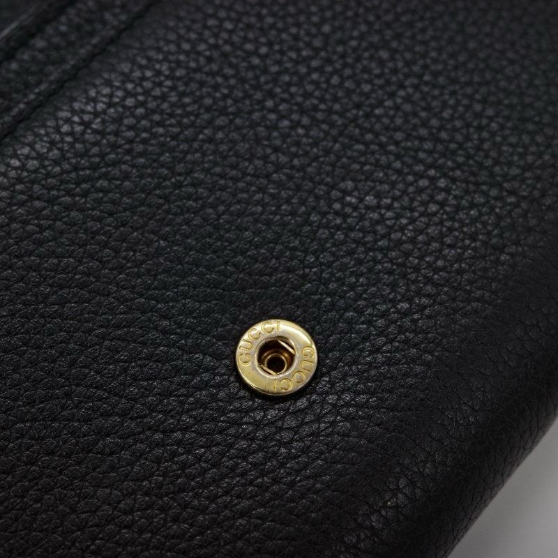 ✨三折出售！Gucci 古馳 Zumi 雙色馬銜鍊雙G設計 黑色 牛皮 釦式長夾-6