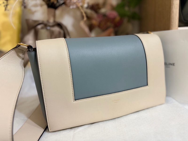 Celine Frame 拼色肩背包｜米+藍｜有購證-1