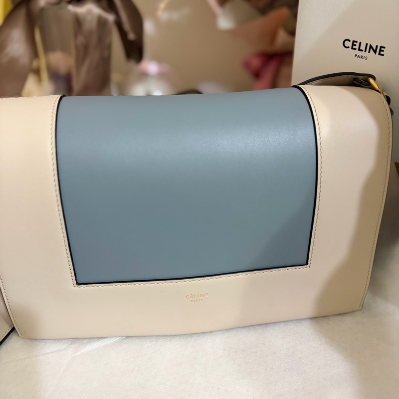 Celine Frame 拼色肩背包｜米+藍｜有購證-2