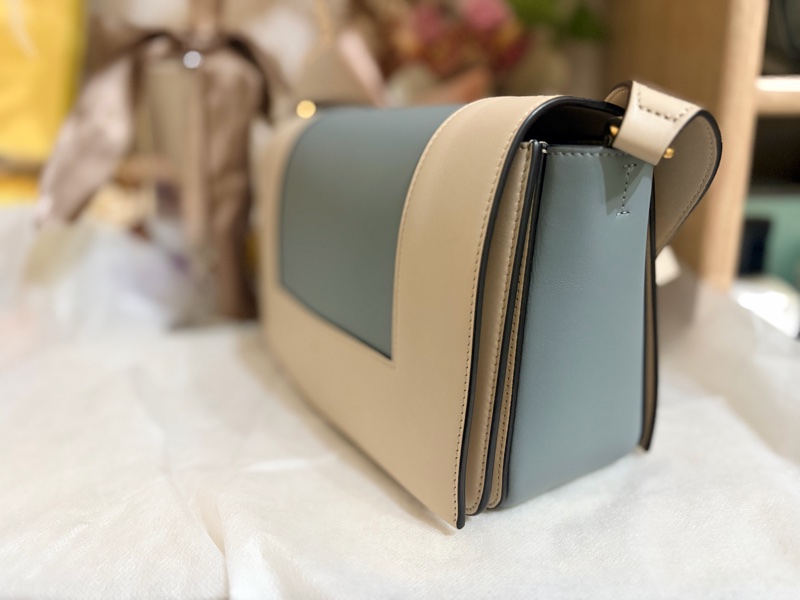 Celine Frame 拼色肩背包｜米+藍｜有購證-4