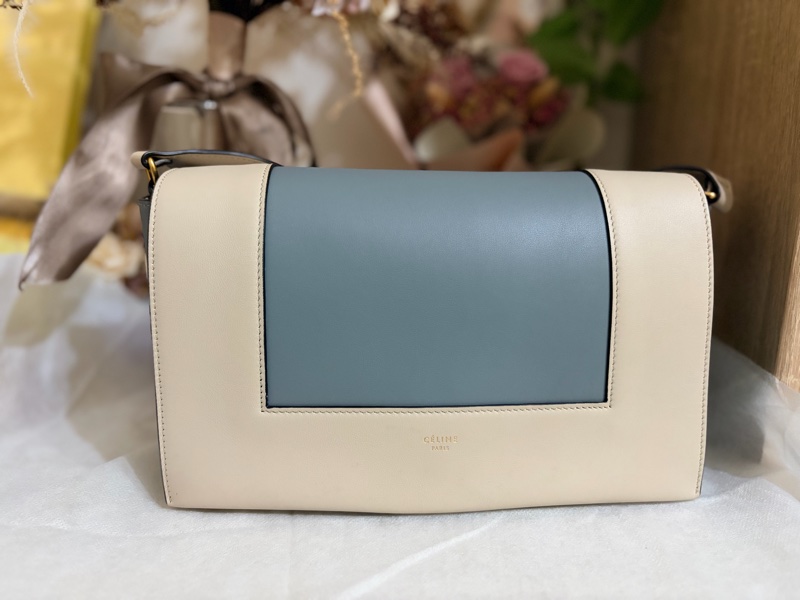 Celine Frame 拼色肩背包｜米+藍｜有購證-5