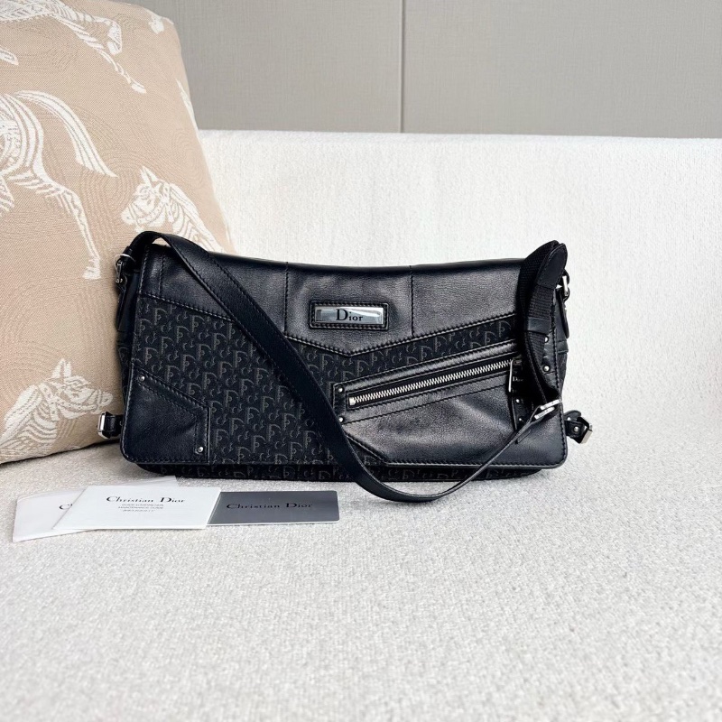 Dior 老花中古punk腋下包 黑銀 老花刺繡拼皮30*16*3 98新配件塵袋保卡-1