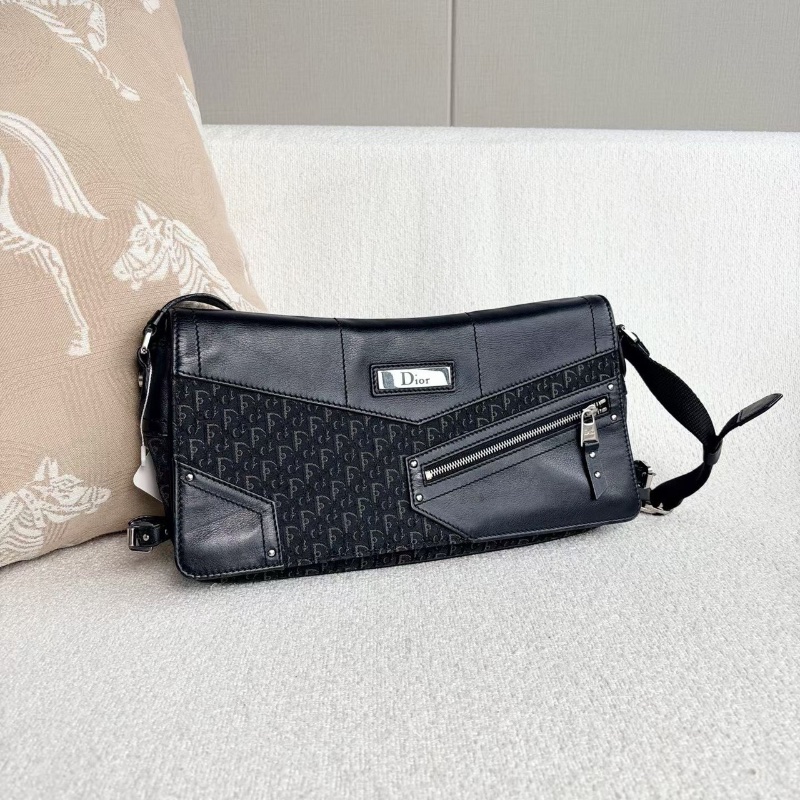 Dior 老花中古punk腋下包 黑銀 老花刺繡拼皮30*16*3 98新配件塵袋保卡-3