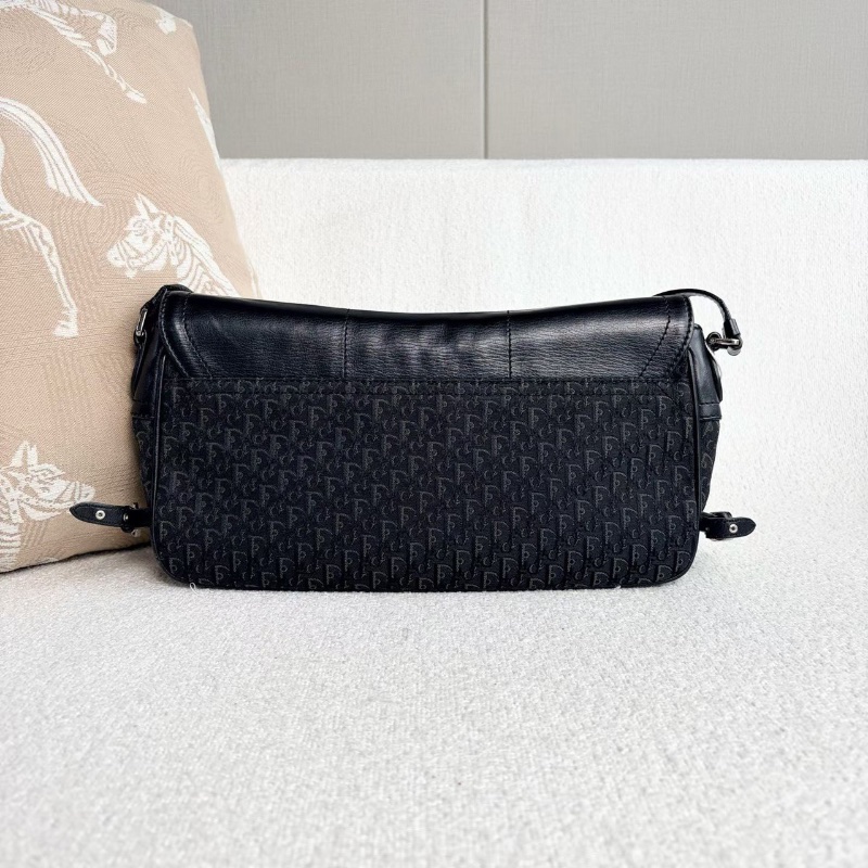 Dior 老花中古punk腋下包 黑銀 老花刺繡拼皮30*16*3 98新配件塵袋保卡-7