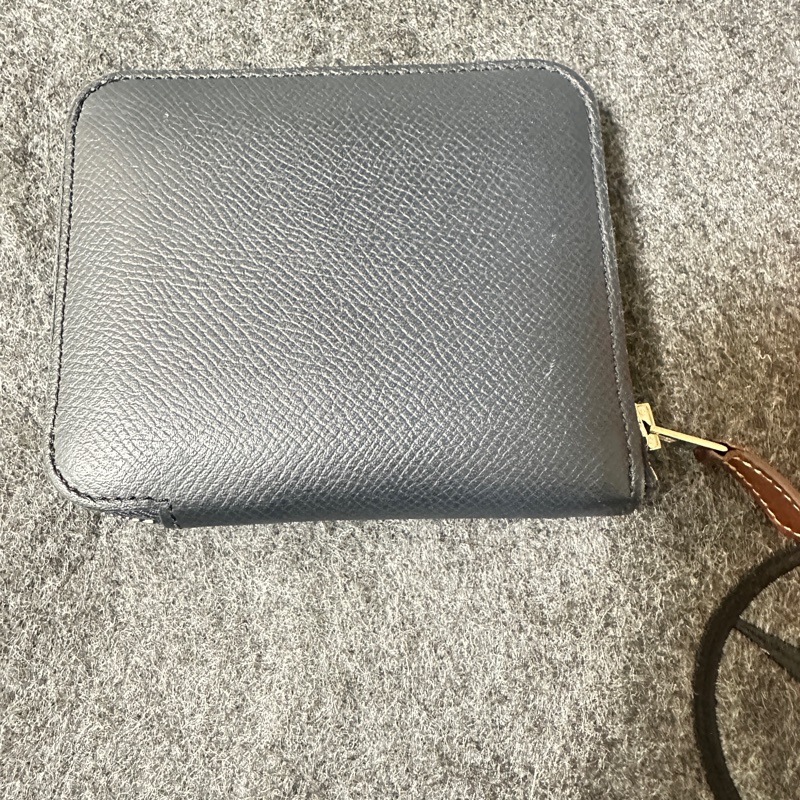 Hermes 愛馬仕經典絲巾短夾A刻深藍色-1