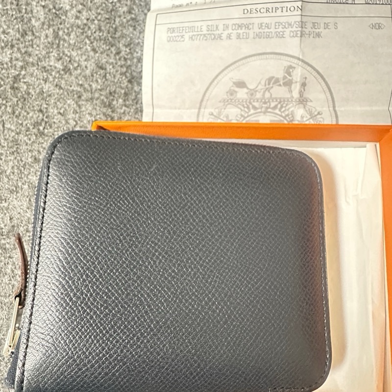 Hermes 愛馬仕經典絲巾短夾A刻深藍色-11