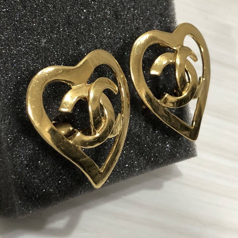 Chanel Vintage 鏤空愛心耳夾-2