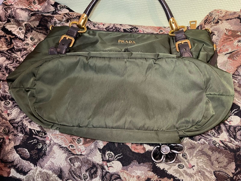 PRADA Tessuto 軍綠尼龍拼真皮手提包  //有購單-4