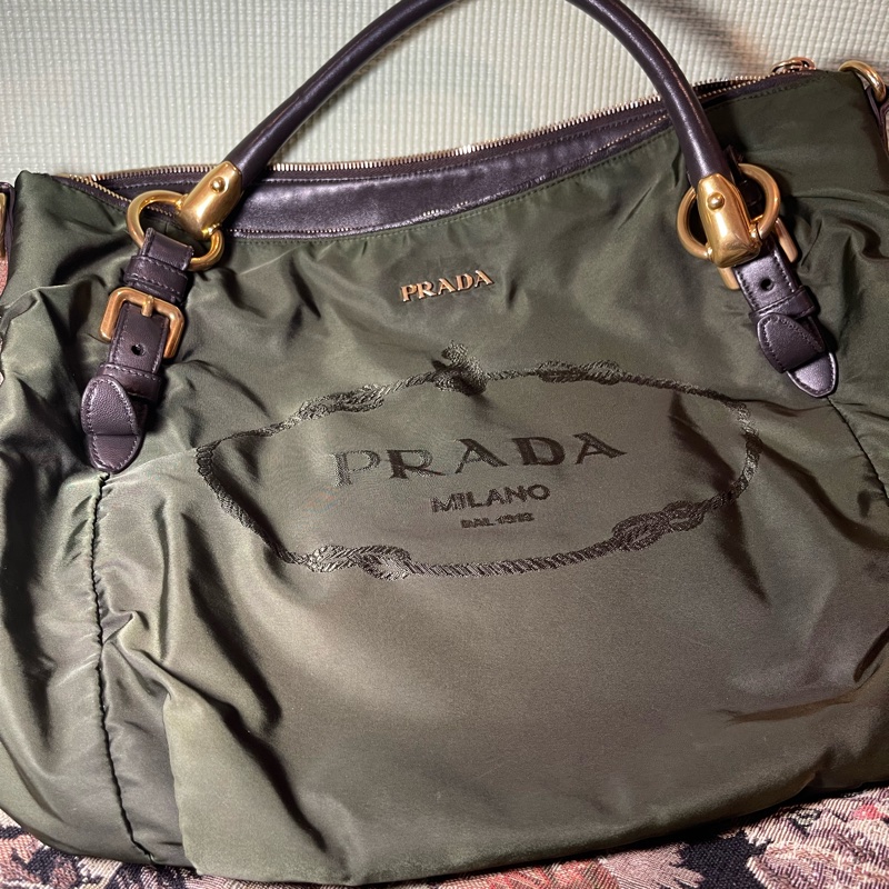 PRADA Tessuto 軍綠尼龍拼真皮手提包  //有購單-5