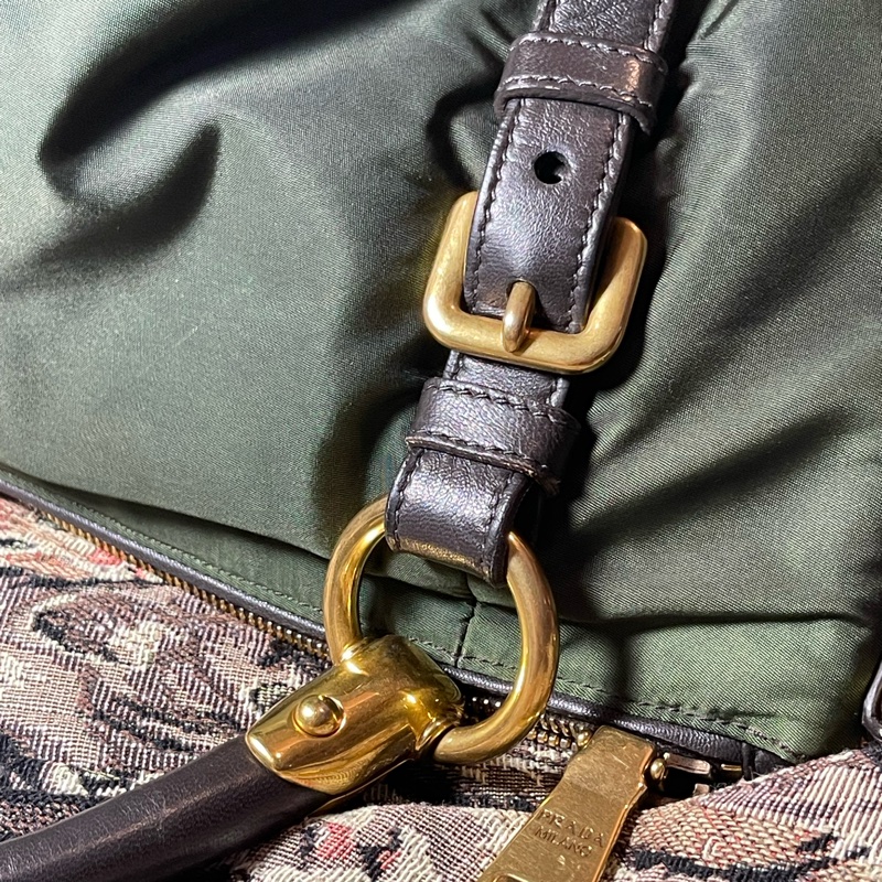 PRADA Tessuto 軍綠尼龍拼真皮手提包  //有購單-6