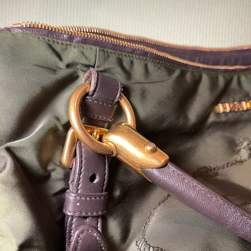 PRADA Tessuto 軍綠尼龍拼真皮手提包  //有購單-8