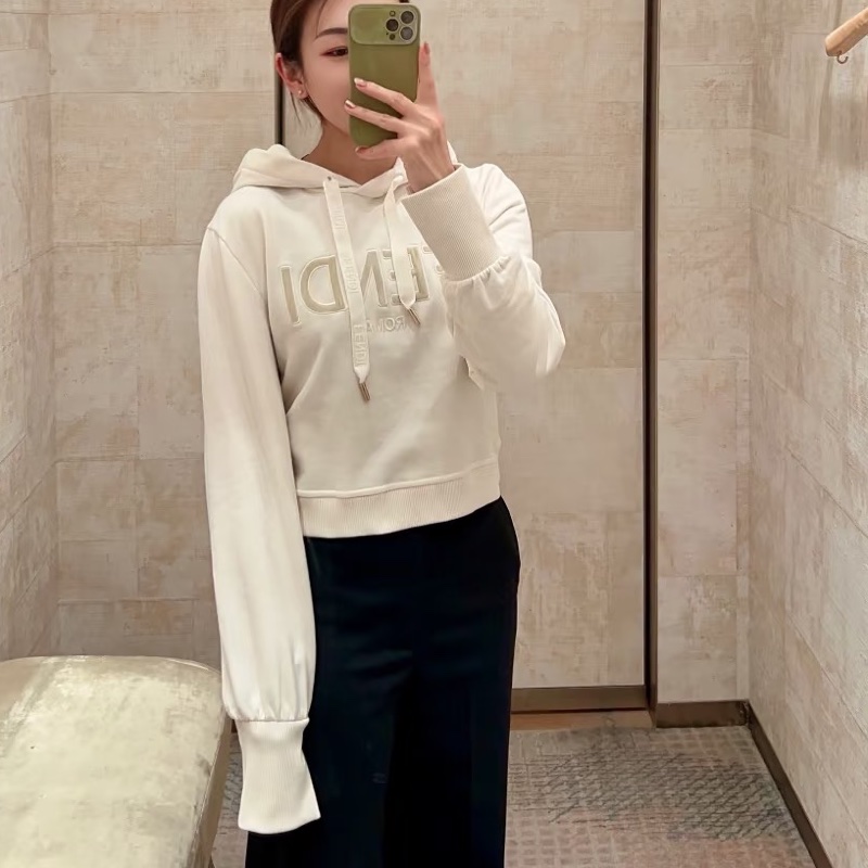 Fendi 米白色連帽短版帽T 內刷絨-8