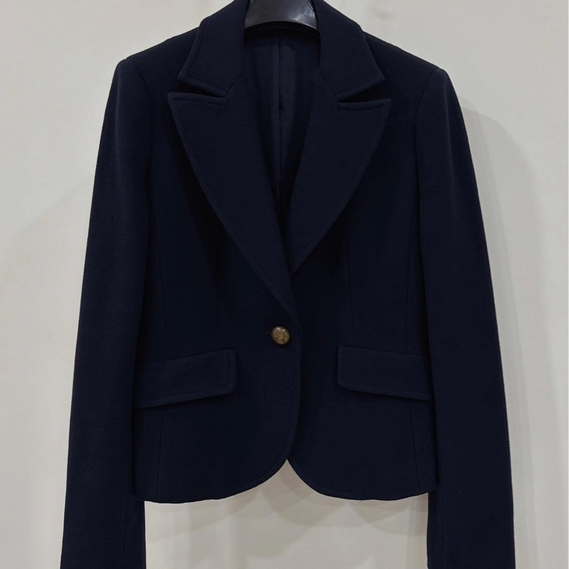 BURBERRY 倫敦 滿版戰馬內裏毛料西裝外套 深藍-1