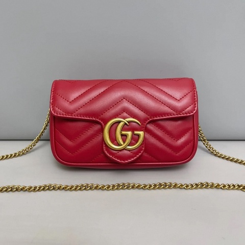 Gucci古馳Marmont迷你紅金全皮鏈條包