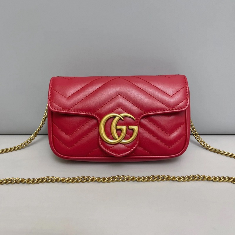 Gucci古馳Marmont迷你紅金全皮鏈條包-0