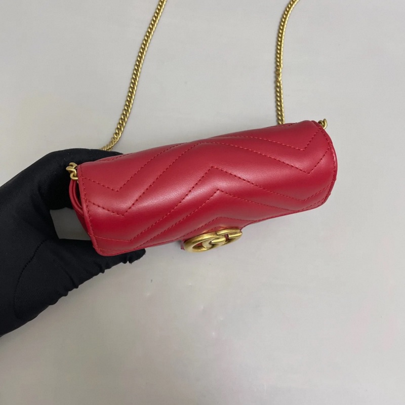 Gucci古馳Marmont迷你紅金全皮鏈條包-4