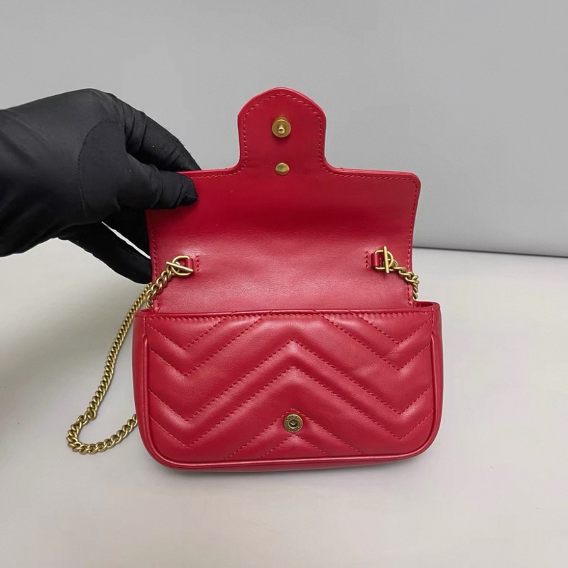 Gucci古馳Marmont迷你紅金全皮鏈條包-5
