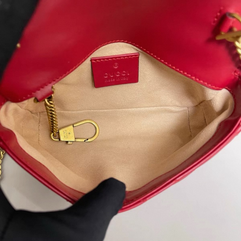 Gucci古馳Marmont迷你紅金全皮鏈條包-6