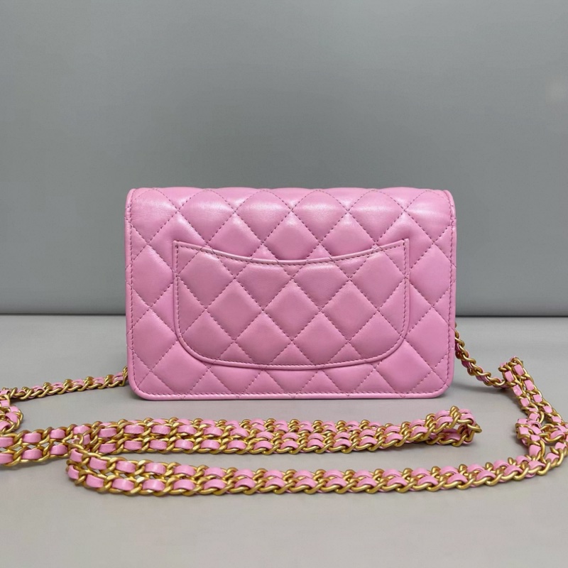 Chanel香奈兒 粉紫色全皮菱格雙鏈條woc 芯片-1