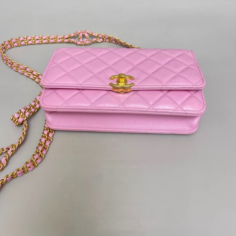 Chanel香奈兒 粉紫色全皮菱格雙鏈條woc 芯片-2