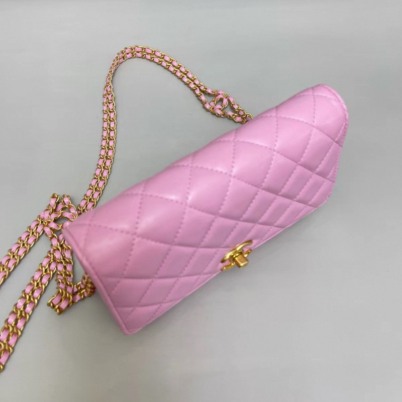 Chanel香奈兒 粉紫色全皮菱格雙鏈條woc 芯片-5