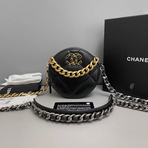 MJChanel香奈兒19Bag黑金全皮圓餅包