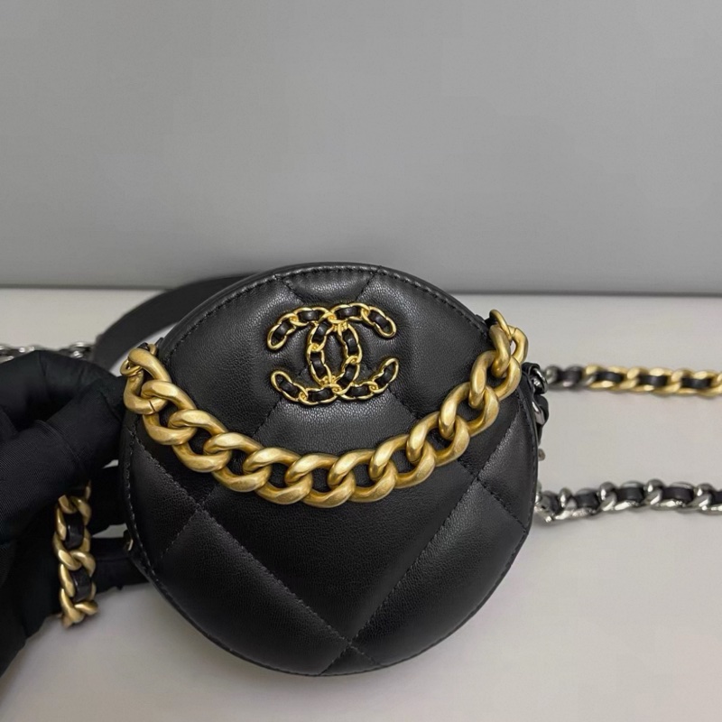 MJChanel香奈兒19Bag黑金全皮圓餅包-5