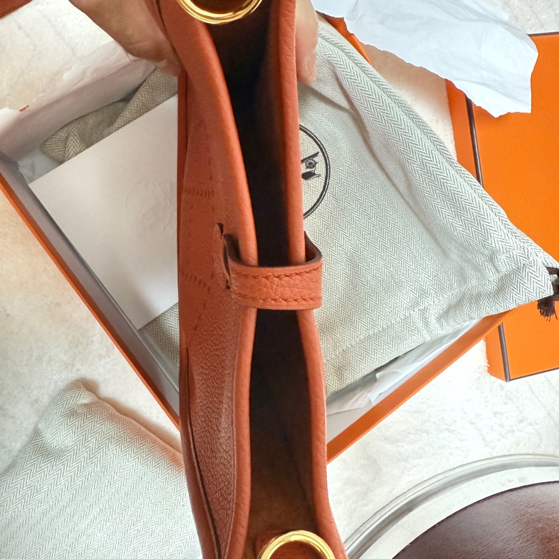 近全新愛馬仕Hermes mini evelyne 16 火焰橘金釦-7