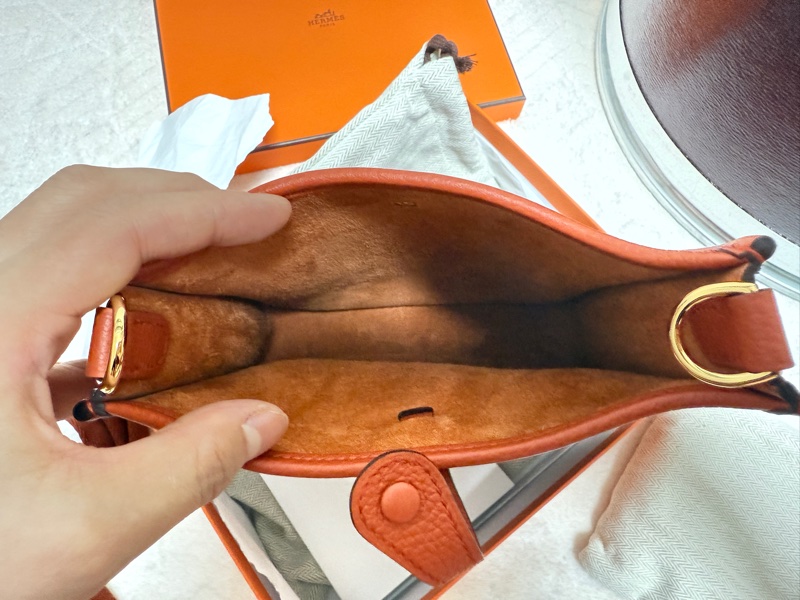 近全新愛馬仕Hermes mini evelyne 16 火焰橘金釦-8