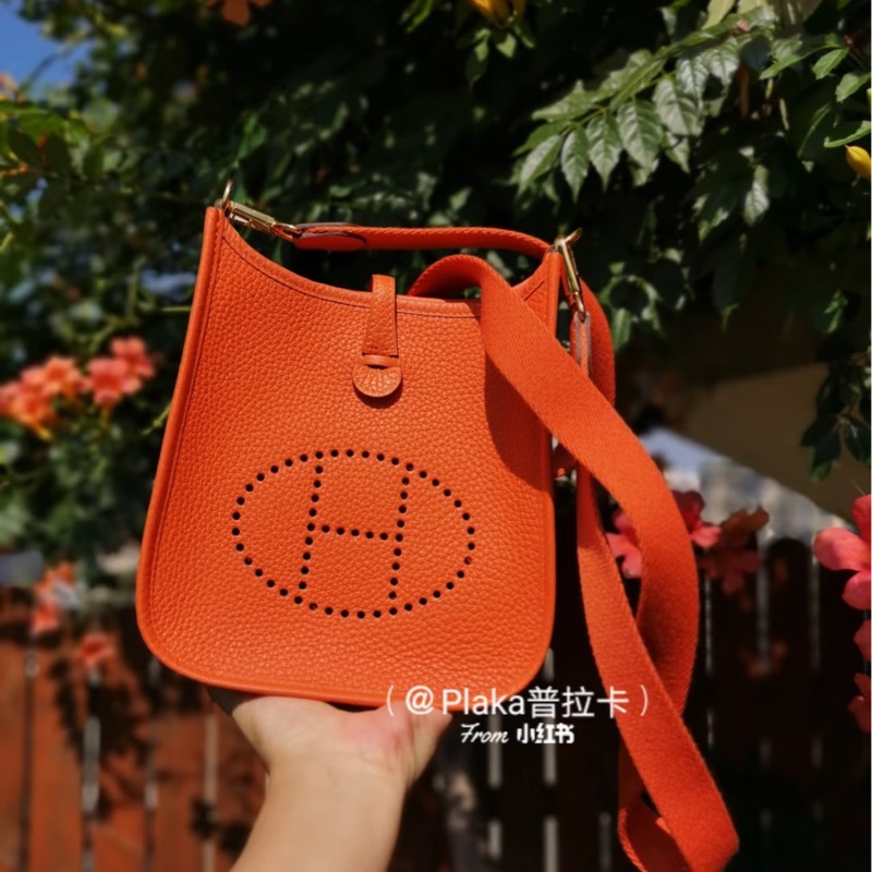 近全新愛馬仕Hermes mini evelyne 16 火焰橘金釦-11